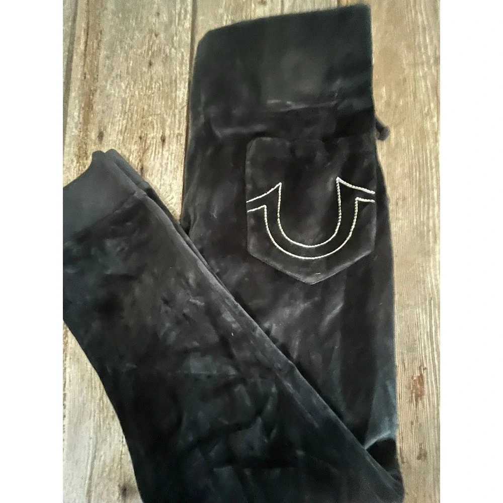 True Religion Mens Velour Jogger Sweatpants Black Gold Horseshoe Logo 101383 S